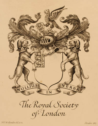 Exlibris by H.K. Wolfenden from Great Britain for ? The Royal Society of London. - Heraldry 