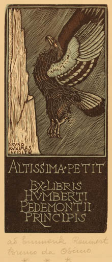 Exlibris by Bruno da Osimo from Italy for Italien Kong Humberti d. II - Bird 