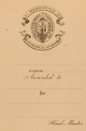 Exlibris by ? ? from Great Britain for England Hereford Cathedral School - 