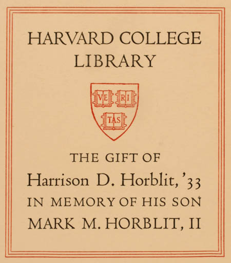 Exlibris by ? ? from Great Britain for England Harvard College Library - Text/Writing 