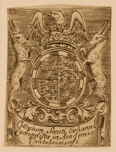 Exlibris by ? ? from Great Britain for ? Collegium Sancti Johanni Evangeliste in Academia - Heraldry 