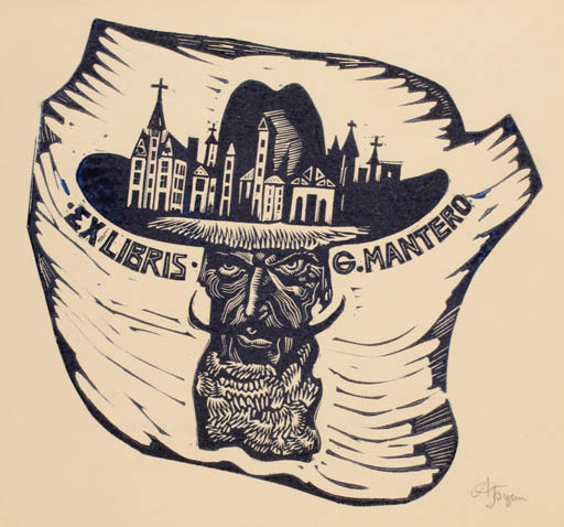 Exlibris by Aleksander Buschok from Russia for Gianni Mantero - City Man Portrait 