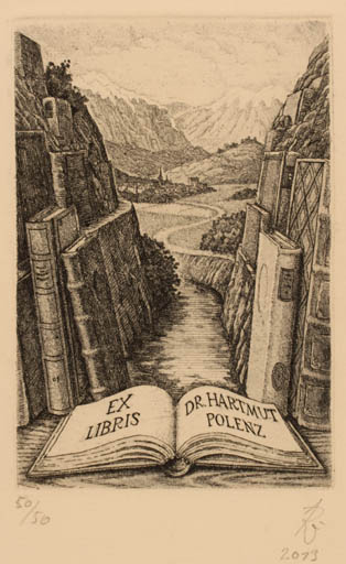 Exlibris by Andreas Raub from Germany for Dr. Hartmut Polenz - Book Scenery/Landscape 