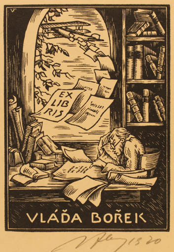 Exlibris by Viteslav Fleissig from Czechoslovakia for Vlada Borek - Book Man 