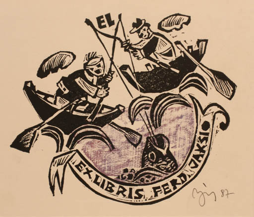 Exlibris by Valerijonas Vytautas Jucys from Lithuania for Ferd. Jaksi - Maritime 