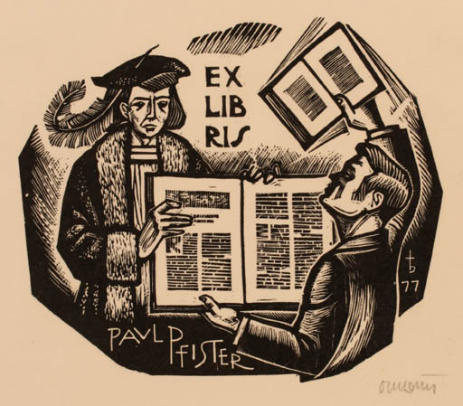 Exlibris by Oriol M. Divi from Spain for Paul Pfister - Book Man 