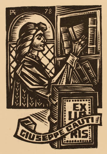 Exlibris by Antal Fery from Hungary for Giuseppe Cauti - Book Man 