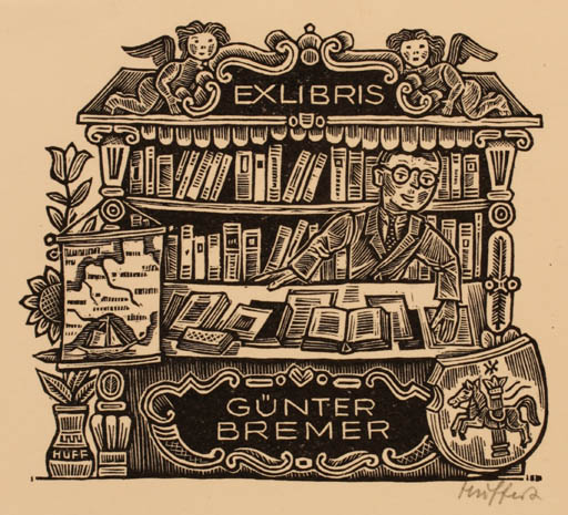 Exlibris by Hermann Huffert from Germany for Guenter Bremer - Book Man 