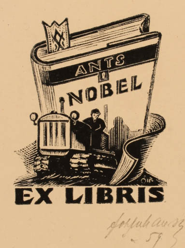 Exlibris by Johannes Juhansoo from Estonia for Ants Nobel - Book Man 