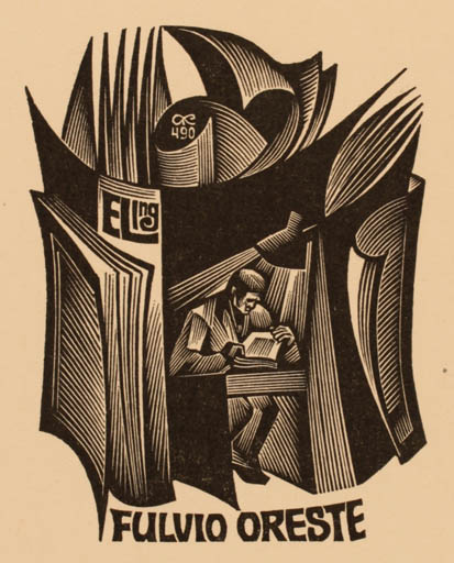 Exlibris by Anatolij Kalaschnikow from Russia for Fulvio Oreste - Book Man 