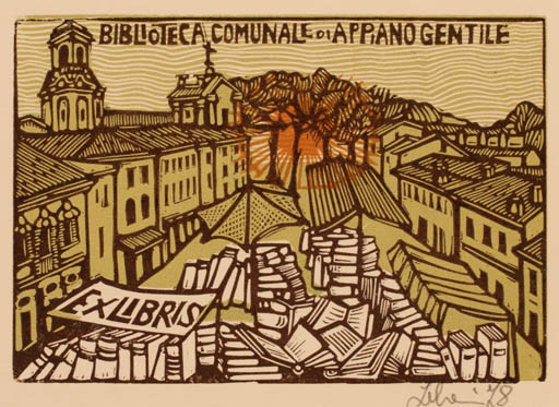 Exlibris by Maria Elisa Leboroni from Italy for Biblioteca Communale di Appiano Gentile - Book City 