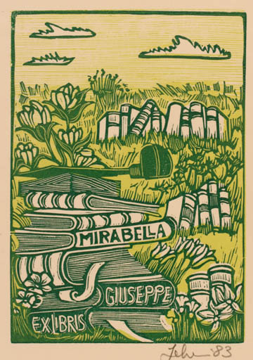 Exlibris by Maria Elisa Leboroni from Italy for Giuseppe Mirabella - Book Scenery/Landscape 