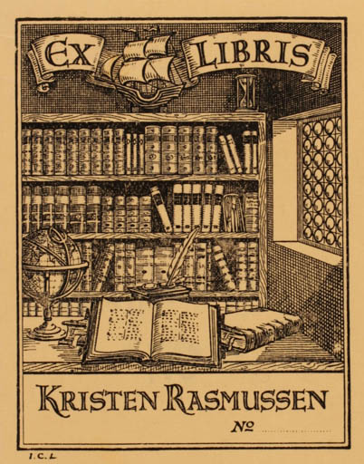 Exlibris by J. C. Löfgren from Sweden for Kirsten Rasmussen - Book 