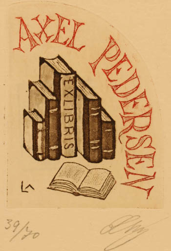 Exlibris by Lorentz May from Denmark for Axel Pedersen - Book 