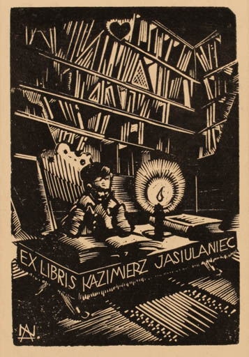 Exlibris by Arisztid Nagy from Hungary for Kazimierz Jasiulaniec - Book Man 