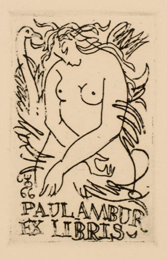 Exlibris by Evald Okas from Estonia for Paul Ambur - Erotica Leda and the Swan Mythology 