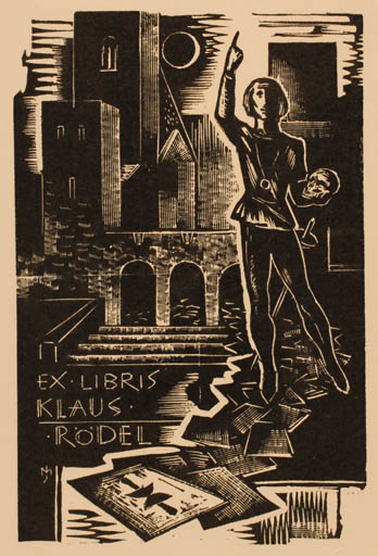 Exlibris by Jozsef Menyhart from Hungary for Klaus Rödel - Castle/Palace Literature 