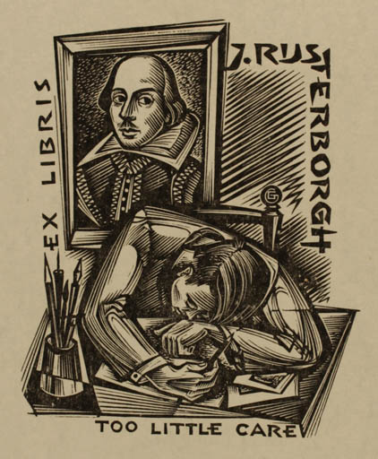 Exlibris by Gerard Gaudaen from Belgium for J. Rusterborgh - Literature Portrait 