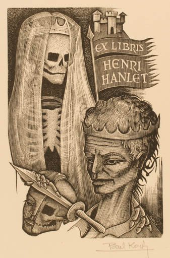 Exlibris by Paul Koch from France for Henri Hanlet - Drama Death Literature 