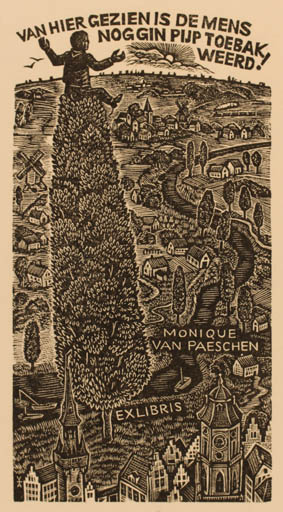 Exlibris by Antoon Vermeylen from Belgium for Monique van Paeschen - Scenery/Landscape Literature 