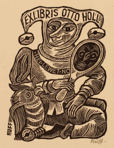 Exlibris by Hermann Huffert from Germany for Otto Holl - Literature Owl 