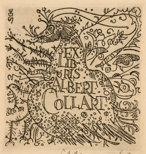 Exlibris by Evald Okas from Estonia for Albert Collart - Fairytale/fable Fable Animal 