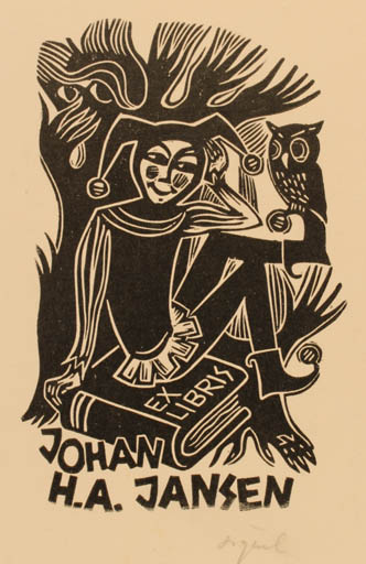 Exlibris by Silvi Väljal from Estonia for Johan H. A. Jansen - Literature Owl 