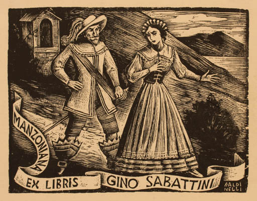 Exlibris by Armando Baldinelli from Italy for Gino Sabattini - Literature Couple 