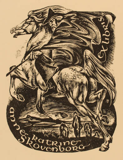 Exlibris by Leslie Benenson from Great Britain for Anne Katrine Skovenborg - Horse Literature Horseman/Rider 