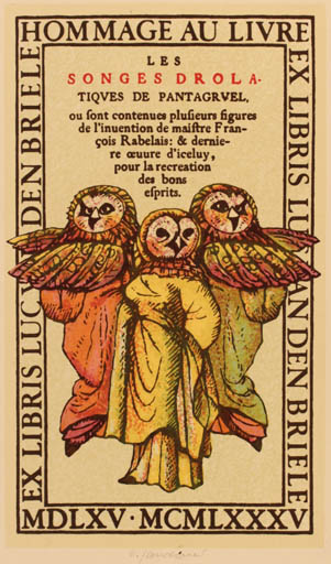 Exlibris by D. Jandova from Czechoslovakia for Luc van den Briele - Literature Owl 