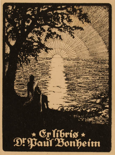 Exlibris by ? ? from Unknown for Dr. Paul Bonheim - Scenery/Landscape Sun Tree 