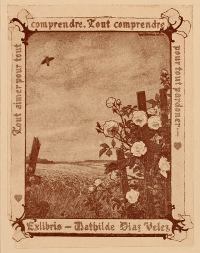 Exlibris by ? ? from Unknown for Mathilde Dias Veles - Flower Scenery/Landscape 