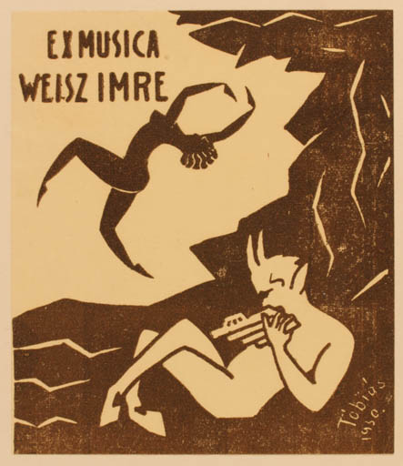 Exlibris by ? Tobiás from Unknown for Imre Weisz - Dancing Ex Mucika Music Pan/Faun 