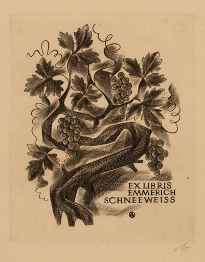 Exlibris by Wojciech Jakubowski from Poland for Emmerik Schneeweisz - Wine 