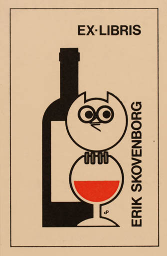 Exlibris by Per Christensen from Denmark for Erik Skovenborg - Owl Wine 