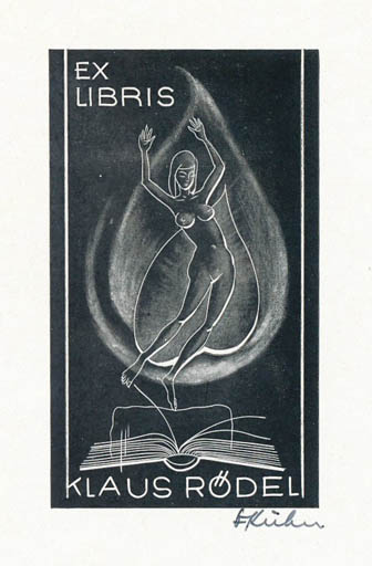 Exlibris by Fritz Kühn from Germany for Klaus Rödel - Book Woman Nude 