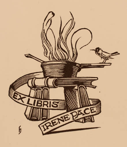 Exlibris by Hans Hauke from Austria for Irene Dwen Pace - Book Bird Food 