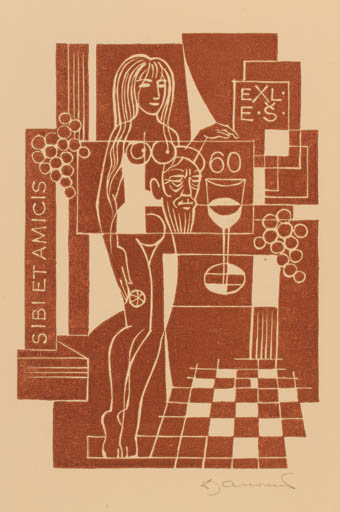 Exlibris by Dusan Janousek from Czech Republic for E. S. - Woman Wine 