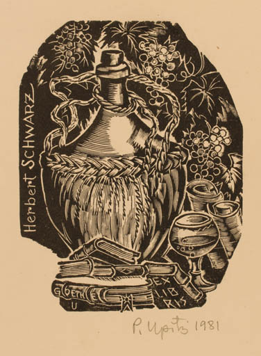 Exlibris by Peteris Upitis from Latvia for Herbert Schwarz - Wine 