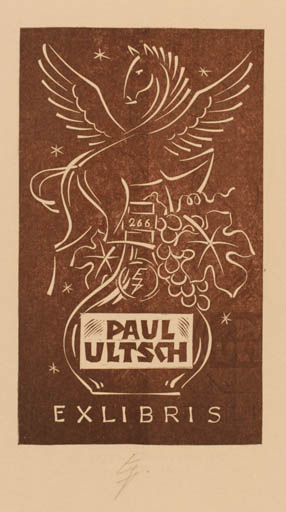 Exlibris by Erhard Zierold from Germany for Paul Ultsch - Pegasus Wine 