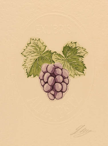 Exlibris by Lorentz May from Denmark for Alma Petz - Wine 