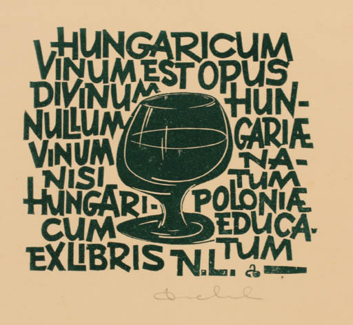 Exlibris by Zbigniew Dolatowski from Poland for Dr. Nicholas Lippoczy - Wine 