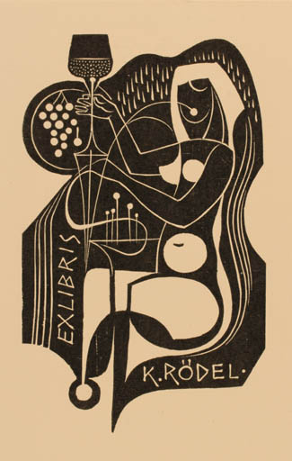 Exlibris by Dusan Janousek from Czech Republic for Klaus Rödel - Woman Wine 