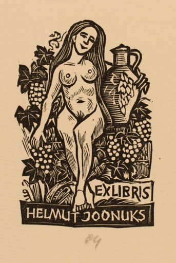 Exlibris by Herbert S. Ott from Germany for Helmut Joonuks - Woman Wine 