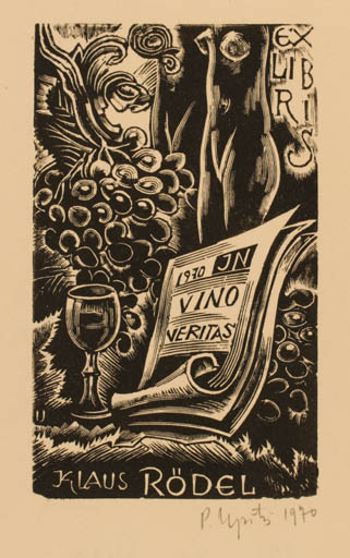 Exlibris by Peteris Upitis from Latvia for Klaus Rödel - Wine 