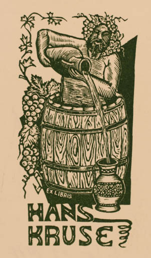 Exlibris by Siegmund Sos from Germany for Hans Kruse - Wine 