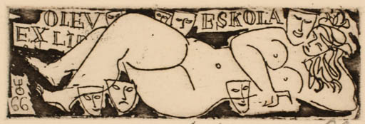 Exlibris by Evald Okas from Estonia for Olev Eskola - Woman Nude Theater/Cirkus 