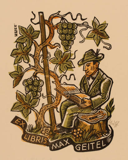 Exlibris by Hermann Huffert from Germany for Max Geitel - Book Man Wine 