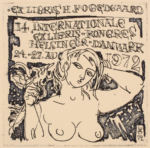 Exlibris by Evald Okas from Estonia for Helmer Fogedgaard - Exlibris Congress Woman Nude 