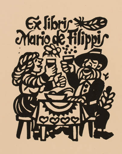 Exlibris by Làszlò Vincze from Hungary for Mario de Filippis - Couple Wine 